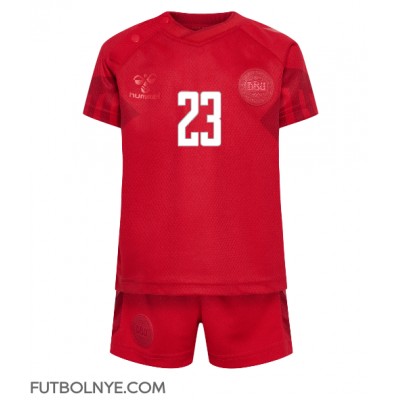Camiseta Dinamarca Pierre-Emile Hojbjerg #23 Primera Equipación para niños Mundial 2022 manga corta (+ pantalones cortos)